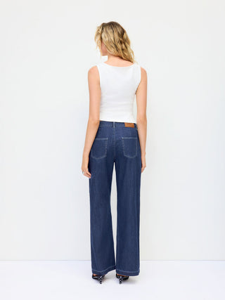 Denim Mid Rise Straight Leg Jeans