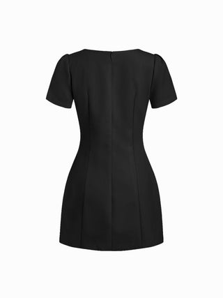 Round Neckline Puff Sleeve Mini Straight Dress