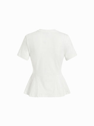 Cotton-blend Short Sleeve Ruffled Hem Tee