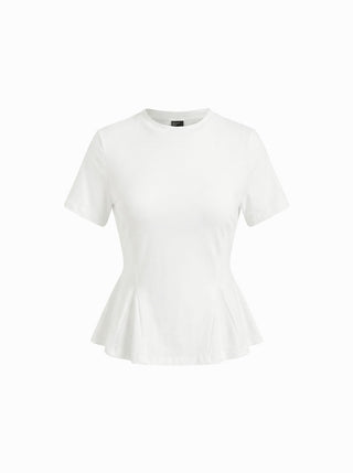Cotton-blend Short Sleeve Ruffled Hem Tee