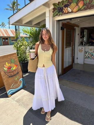 Cotton-blend Scoop Neck Lace Trim Tank Top