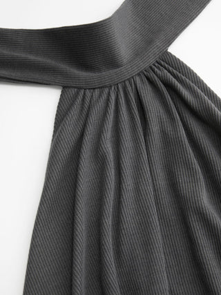 Halter Neckline Ruched Tie Back Wide Leg Oversized Jumpsuit