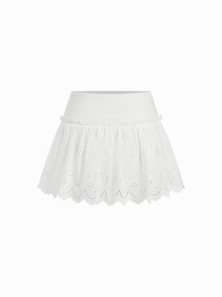 Cotton Low Rise Broderie Anglaise Ruffle Scalloped Hem Mini Skirt