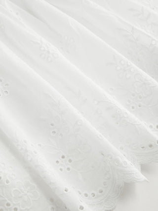 Cotton Low Rise Broderie Anglaise Ruffle Scalloped Hem Mini Skirt