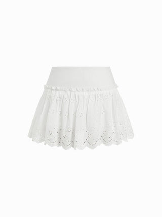 Cotton Low Rise Broderie Anglaise Ruffle Scalloped Hem Mini Skirt