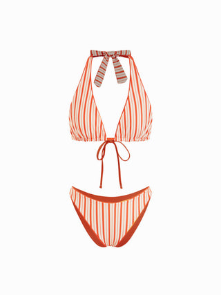 Halter Neckline Reversible Floral Three Piece Bikini Set with Skirt