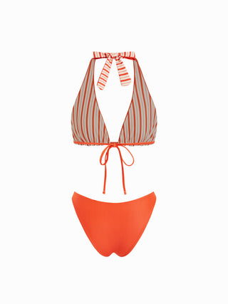 Halter Neckline Reversible Floral Three Piece Bikini Set with Skirt