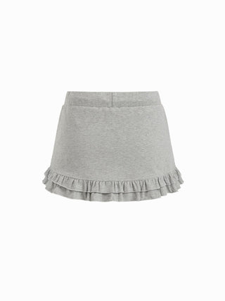Cotton-blend Low Rise Ruffled Drawstring Bodycon Mini Skirt