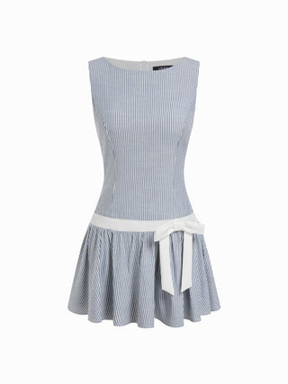 Striped Low Rise Bowknot A-line Mini Dress
