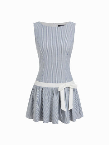 Striped Low Rise Bowknot A-line Mini Dress