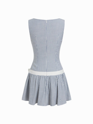 Striped Low Rise Bowknot A-line Mini Dress
