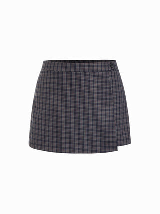 Check Low-Rise Jacquard Asymmetric Mini Skort