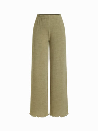 Textured Halter Neck Asymmetrical Top & Low Rise Straight Leg Trousers Set