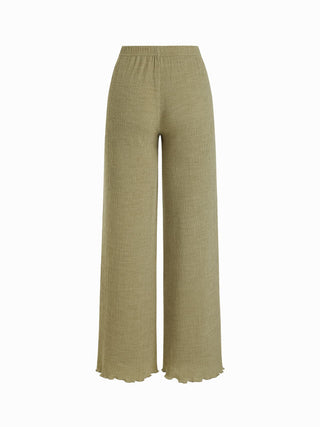 Textured Halter Neck Asymmetrical Top & Low Rise Straight Leg Trousers Set
