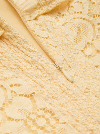 Lace Sculptural Off-Shoulder Knotted Flared Maxi Dress