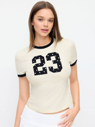 23 Graphic Cotton-blend Contrast Trim Short Sleeve Tee