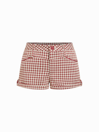 Low Rise Gingham Roll Hem Micro Shorts
