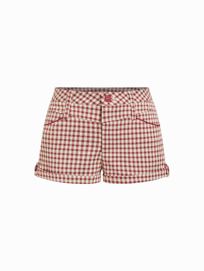 Low Rise Gingham Roll Hem Micro Shorts