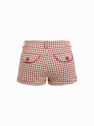 Low Rise Gingham Roll Hem Micro Shorts