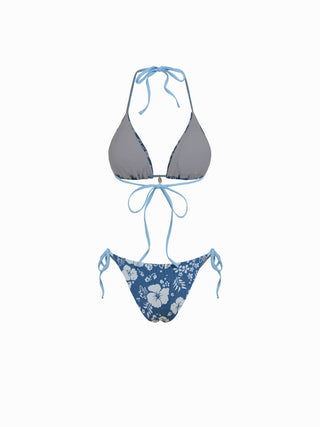 Halter Neckline Floral Stripe Tie Side Bikini Set with Shell