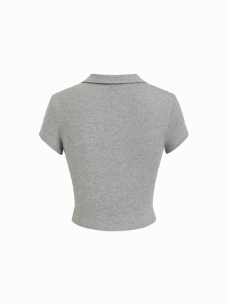 Cotton-blend Polo Neck Crop Top & Low Rise Ruffle Mini Skirt Set