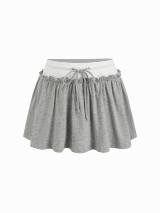 Cotton-blend Polo Neck Crop Top & Low Rise Ruffle Mini Skirt Set