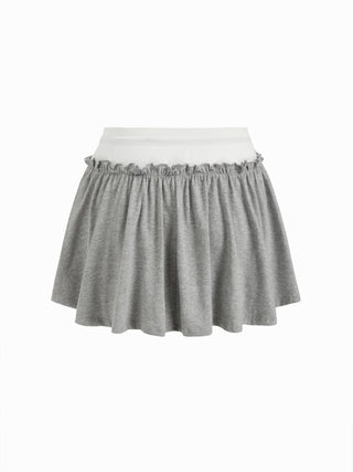 Cotton-blend Polo Neck Crop Top & Low Rise Ruffle Mini Skirt Set
