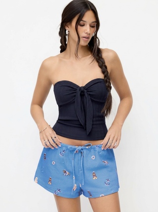 Cotton Pointelle Sweetheart Knotted Shirred Bandeau Top