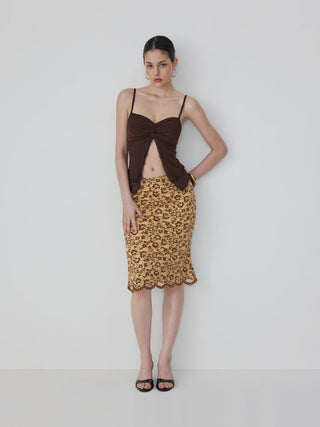 Flocking Lace Low Rise Floral Mermaid Midi Skirt