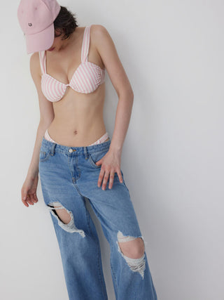 Sweetheart Striped Underwire Metal Detail Low Rise Bikini Set