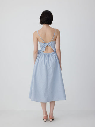Cotton-blend Gingham Scoop Neck Ruffle Bowknot Flared Maxi Dress