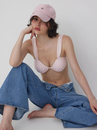 Sweetheart Striped Underwire Metal Detail Low Rise Bikini Set