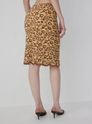 Flocking Lace Low Rise Floral Mermaid Midi Skirt