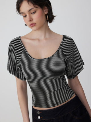 Viscose Scoop Neck Backless Short Sleeve Top