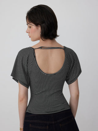 Viscose Scoop Neck Backless Short Sleeve Top