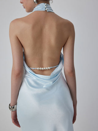 Satin Halter Neckline Backless Mermaid Maxi Mermaid Dress