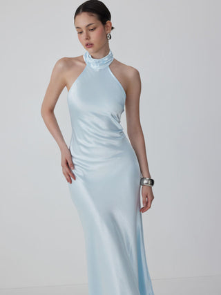 Satin Halter Neckline Backless Mermaid Maxi Mermaid Dress