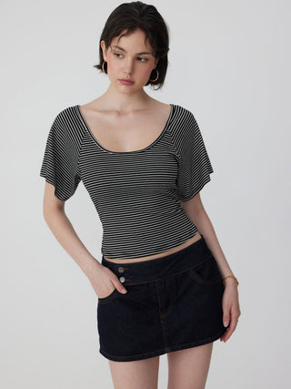 Viscose Scoop Neck Backless Short Sleeve Top