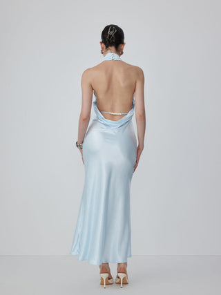 Satin Halter Neckline Backless Mermaid Maxi Mermaid Dress