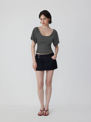 Viscose Scoop Neck Backless Short Sleeve Top