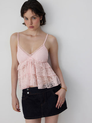 Lace Sweetheart Ruffle Cami Top