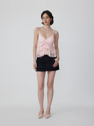Lace Sweetheart Ruffle Cami Top