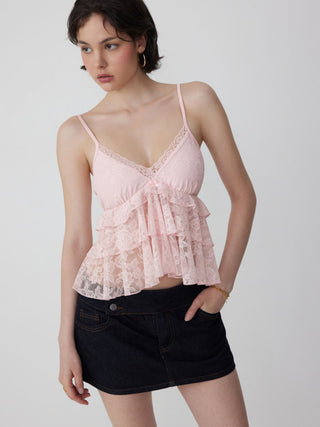 Lace Sweetheart Ruffle Cami Top