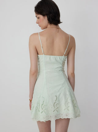 Broderie Anglaise Square Neck Ruffle Hem A-line Mini Dress