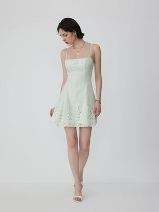 Broderie Anglaise Square Neck Ruffle Hem A-line Mini Dress