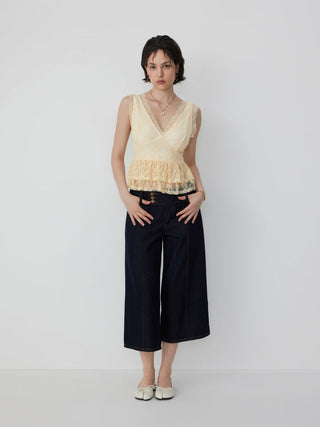 Lace V-neck Ruffle Peplum Hem Tank Top