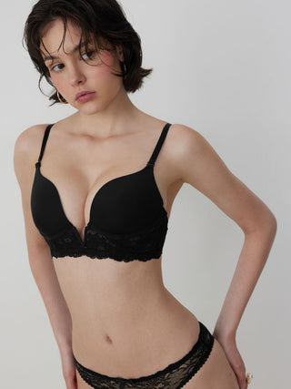 Jersey Lace V-Neck Underwire Plunge Bralette For Home Bedroom