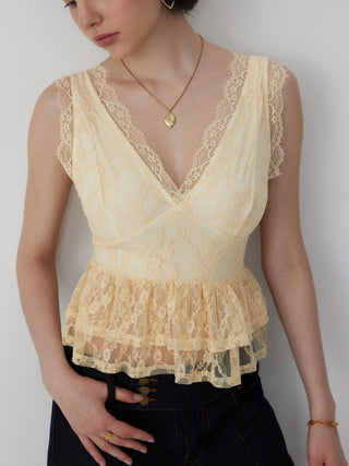 Lace V-neck Ruffle Peplum Hem Tank Top