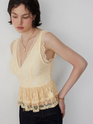 Lace V-neck Ruffle Peplum Hem Tank Top