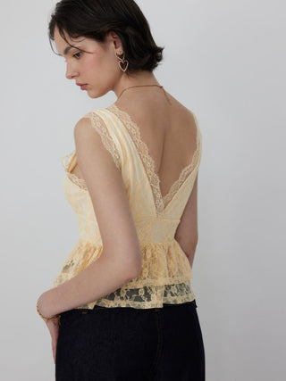 Lace V-neck Ruffle Peplum Hem Tank Top